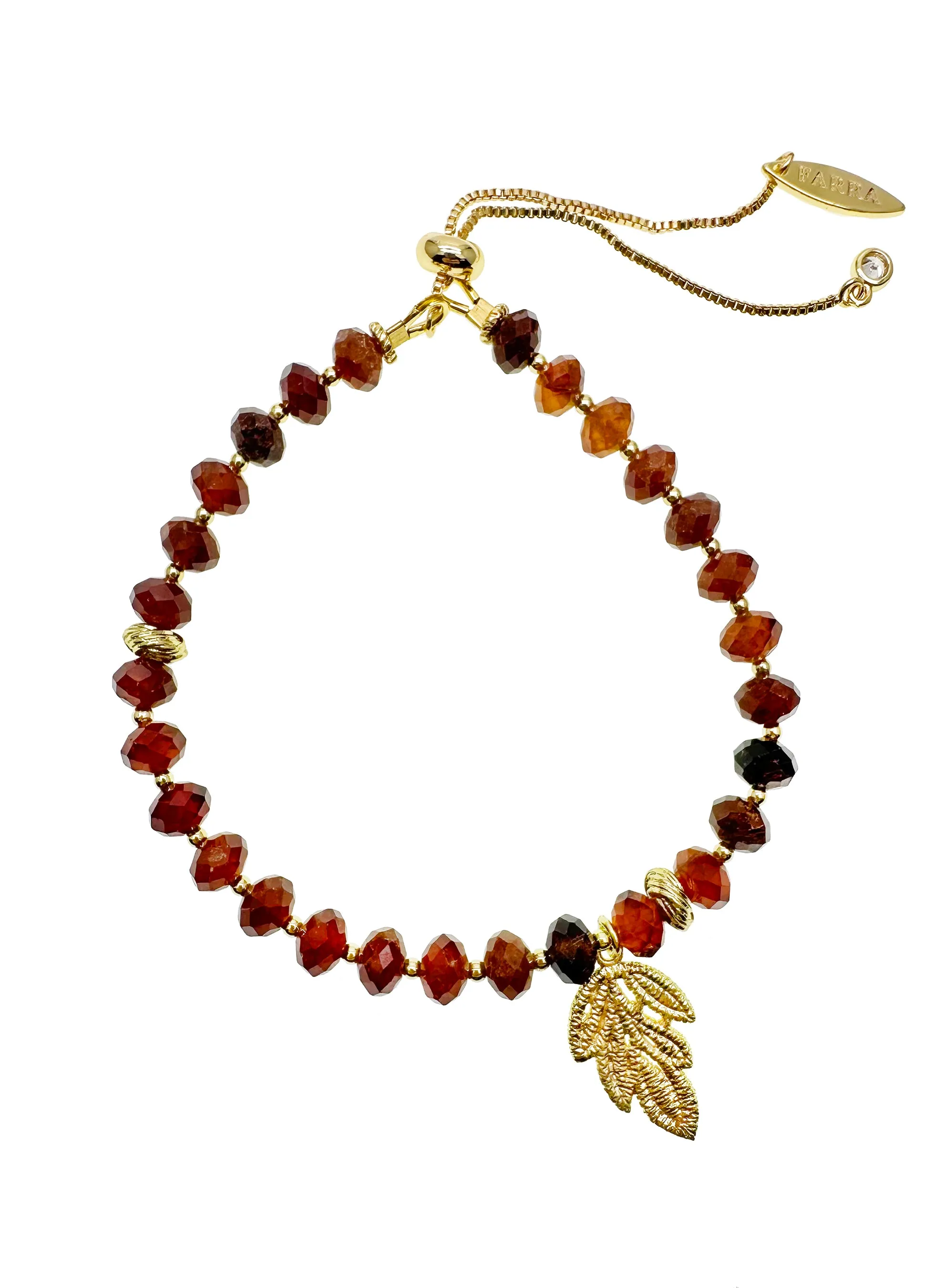 Orange Garnet Leave charm Adjustable Bracelet KB006