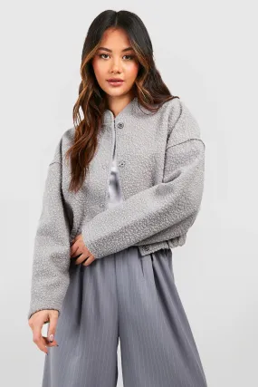 Oversized Crop Wool Look Bomber Jacket