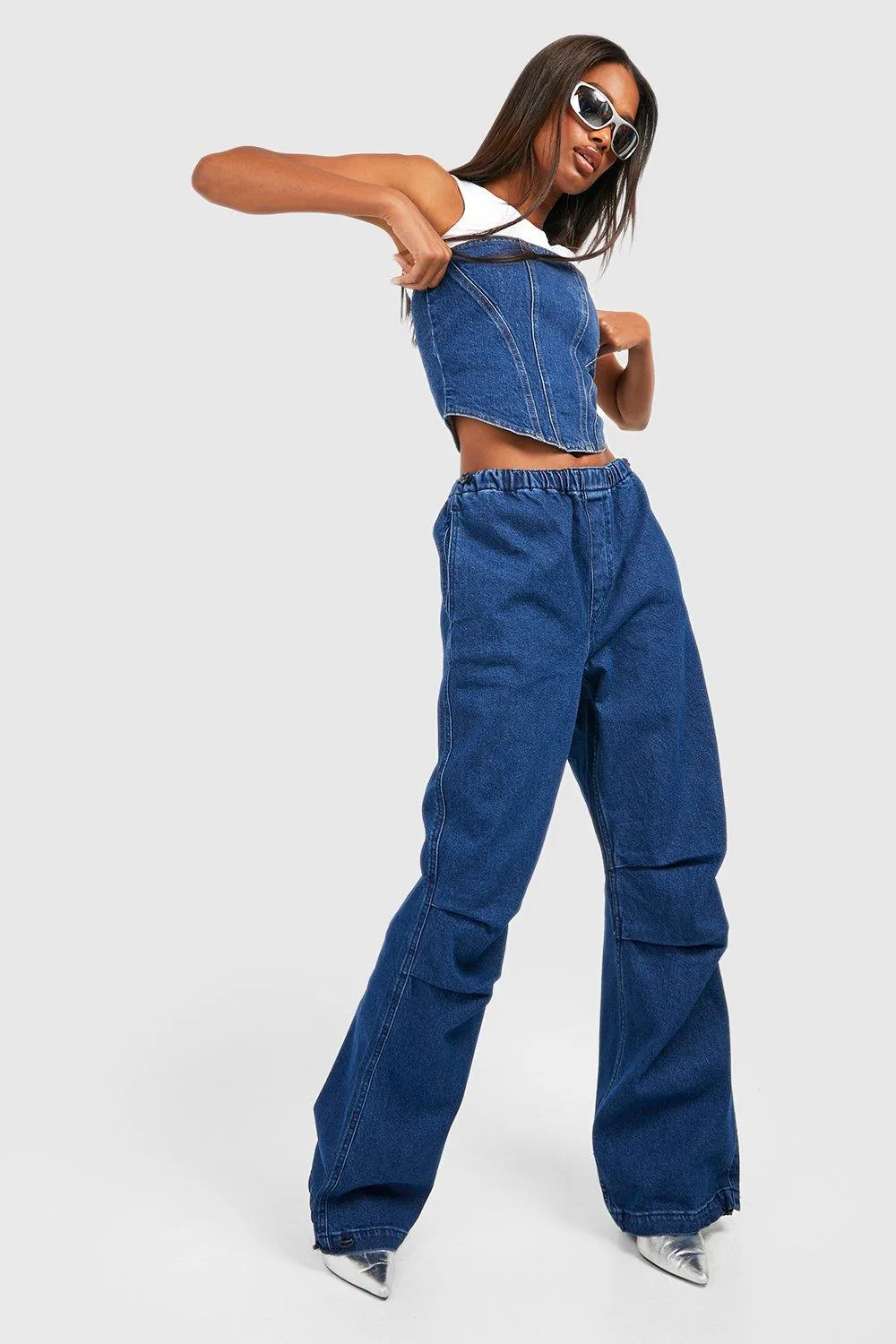 Oversized Denim Parachute Pants