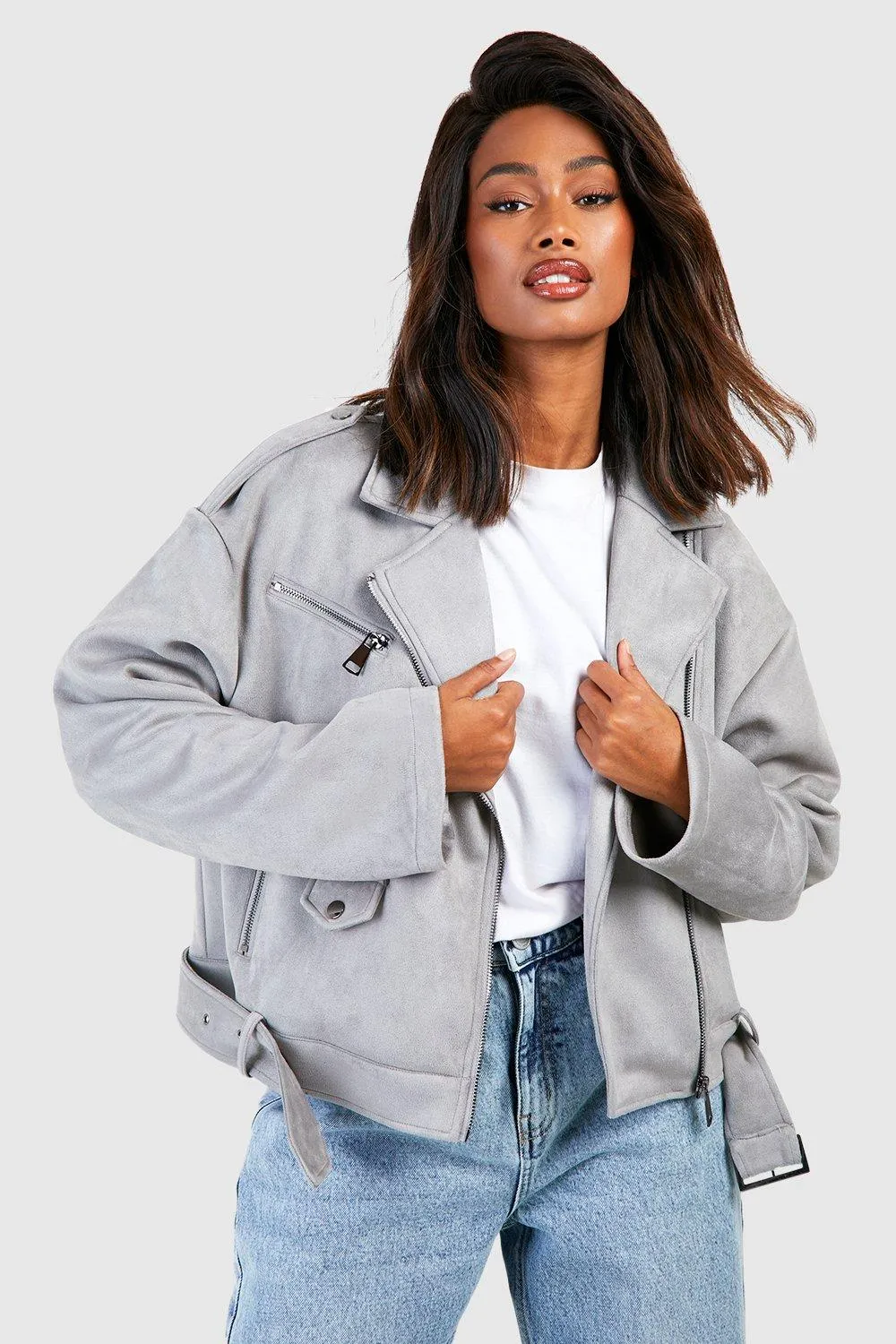 Oversized Faux Suede Moto Jacket