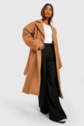 Oversized Self Belted Drop Sleeve Wool Look Coat