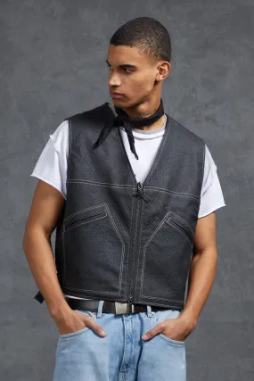 P-Star Textured Faux Leather Utility Vest