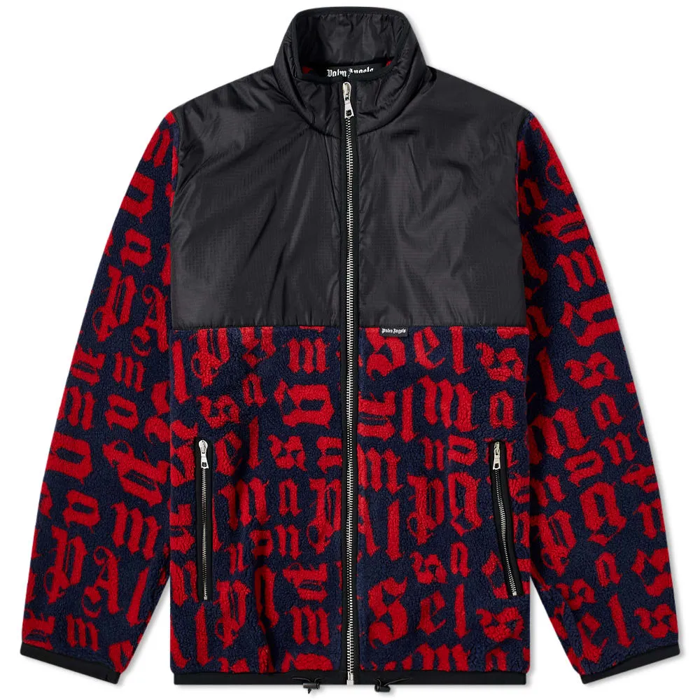 Palm Angels Broken Monogram Logo Pile JacketBlue & Red & Black