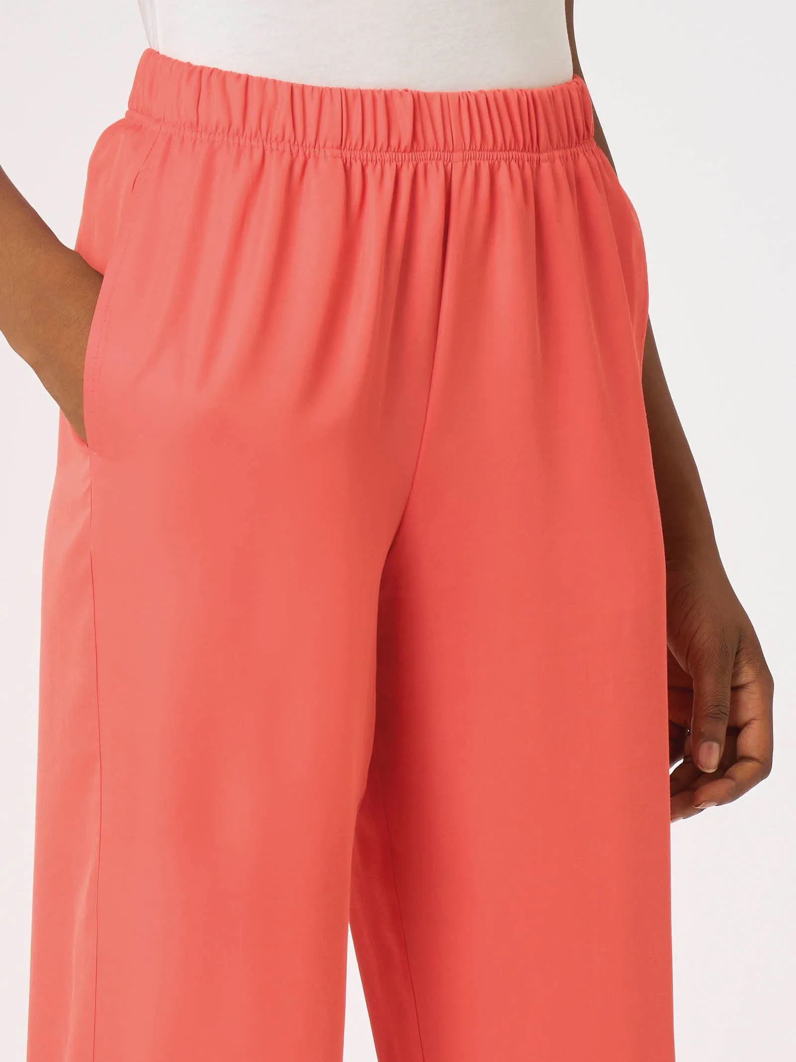 Pantalone a palazzo in Satin - Sun Kissed Coral