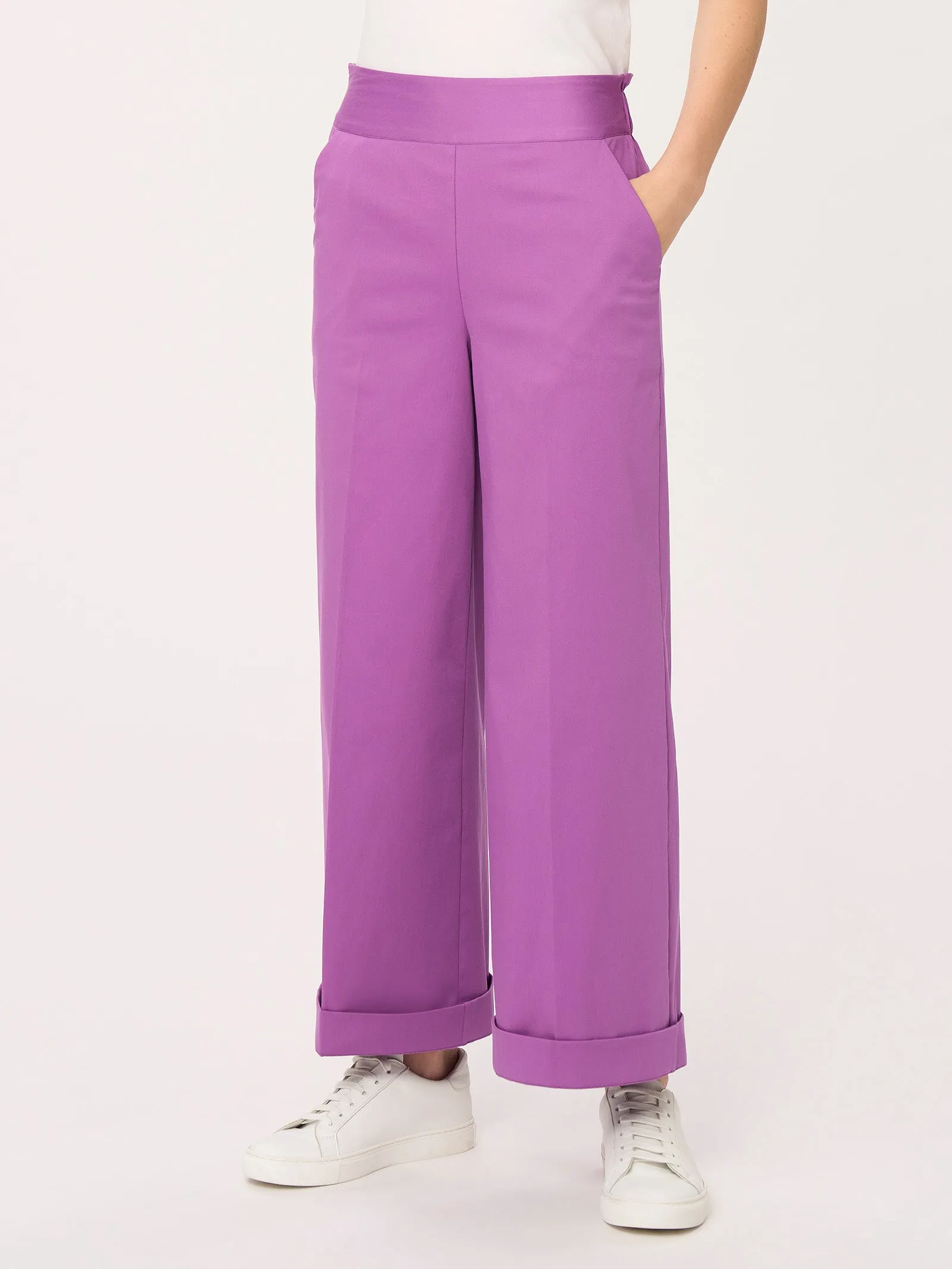 Pantalone ampio alla caviglia con tasche in Satin Power - Dewberry