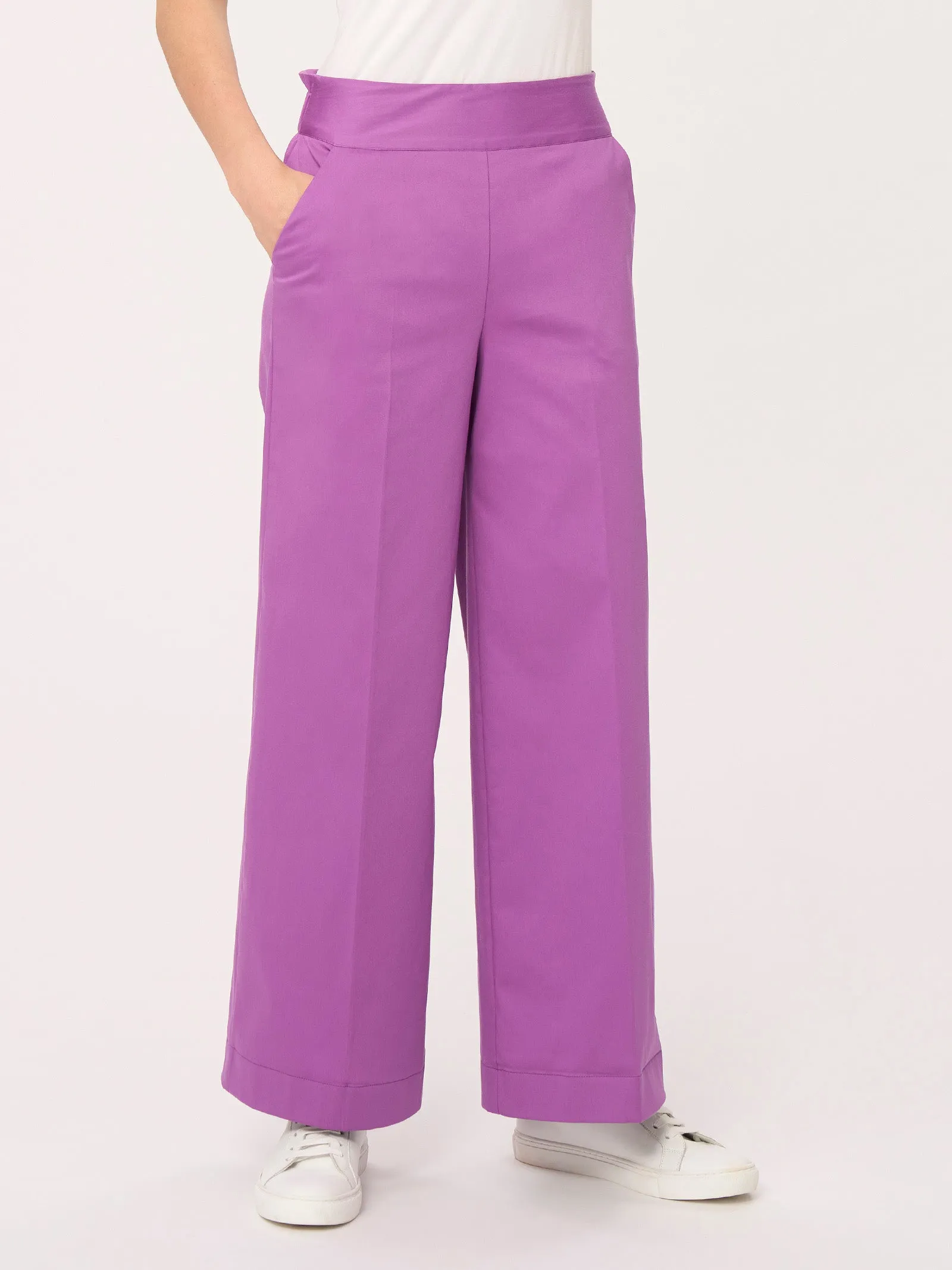 Pantalone ampio alla caviglia con tasche in Satin Power - Dewberry