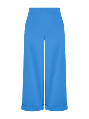 Pantalone ampio alla caviglia con tasche in Satin Power - Ibiza Blue