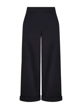 Pantalone ampio alla caviglia con tasche in Satin Power - Nero