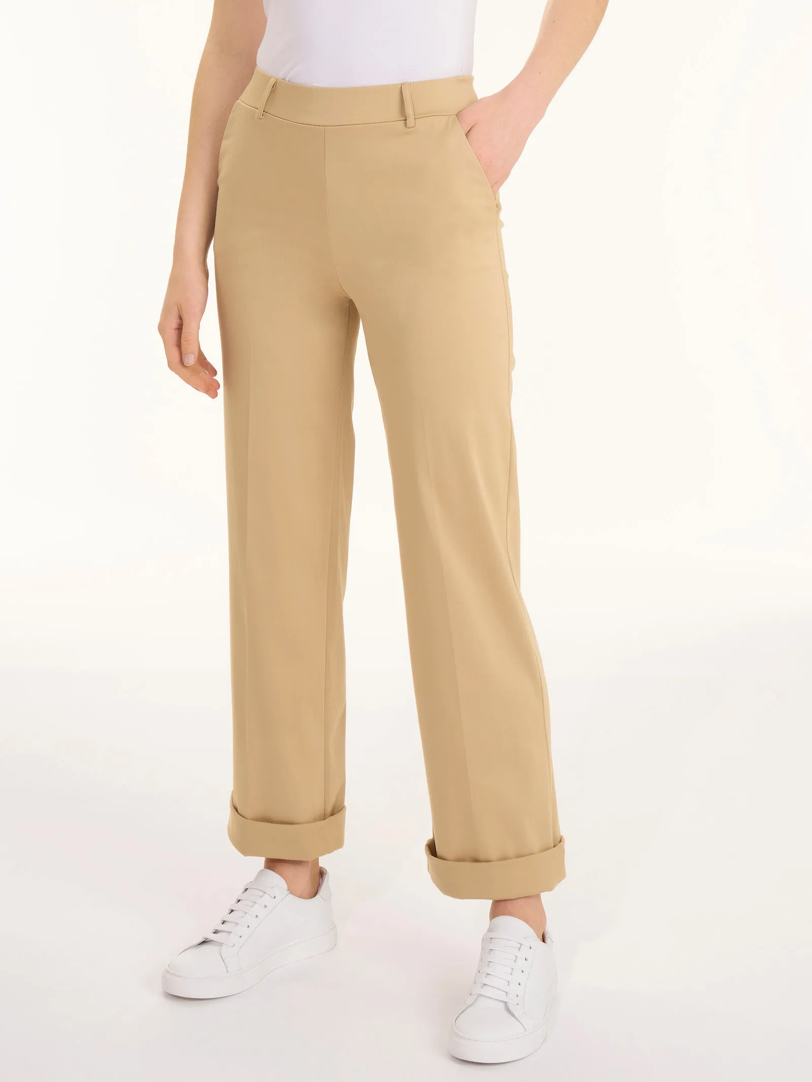 Pantalone dritto con tasche in Satin Power - Cappuccino