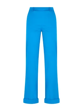 Pantalone dritto con tasche in Satin Power - Ibiza Blue