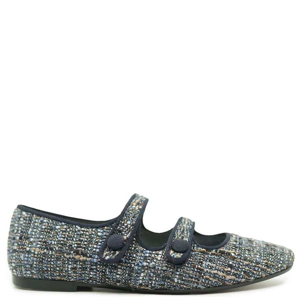 Papanatas Blue Tweed Double Strap Mary Jane