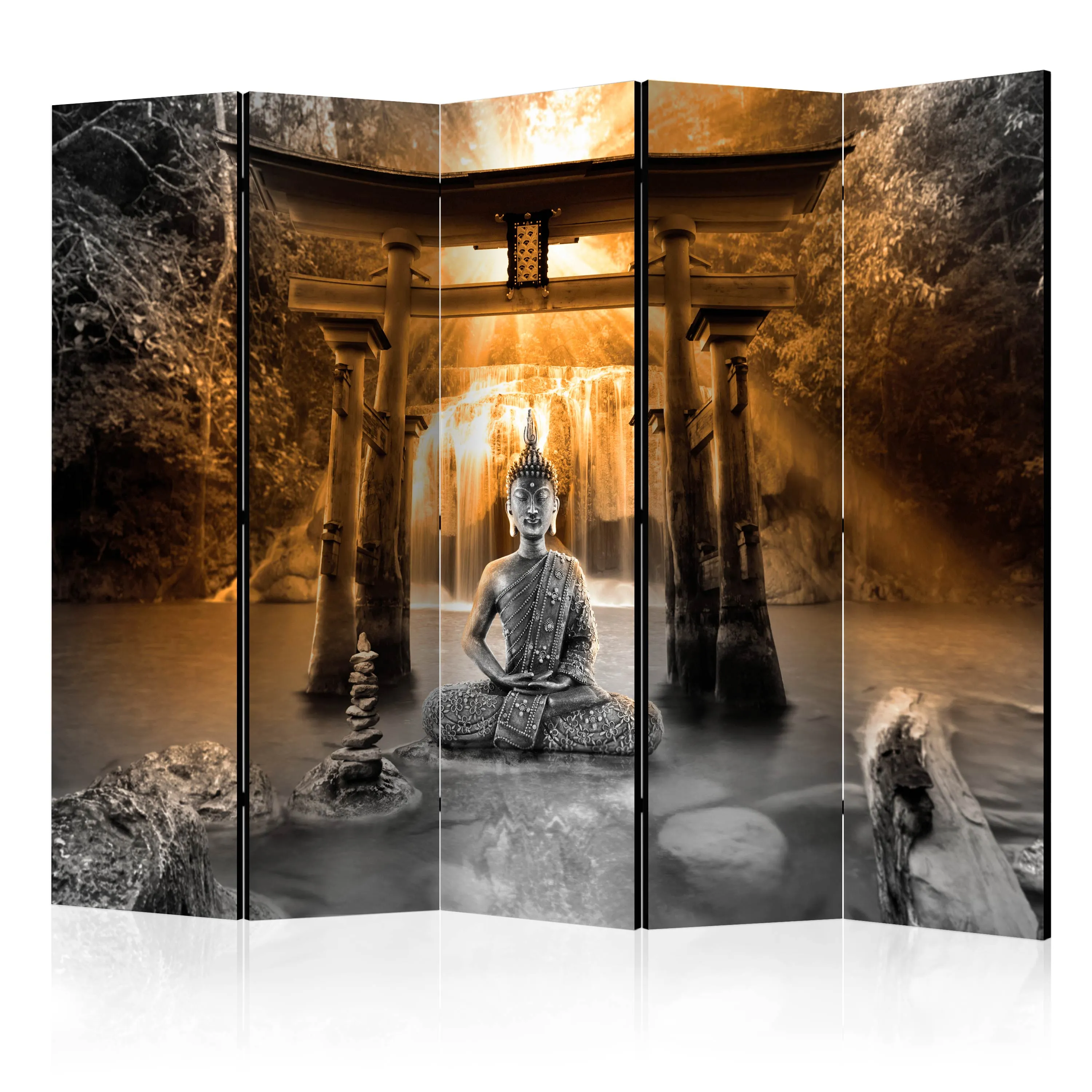 Paravento Buddha Smile (Orange) II [Room Dividers]