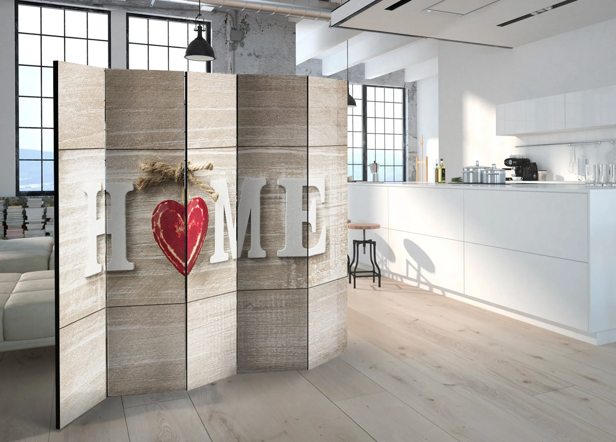 Paravento Room divider Home and red heart