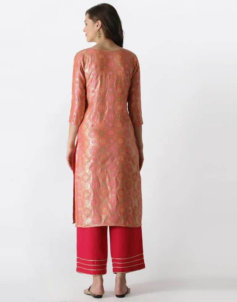 Peach Woven Brocade Kurti