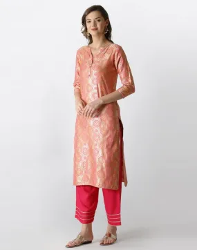 Peach Woven Brocade Kurti