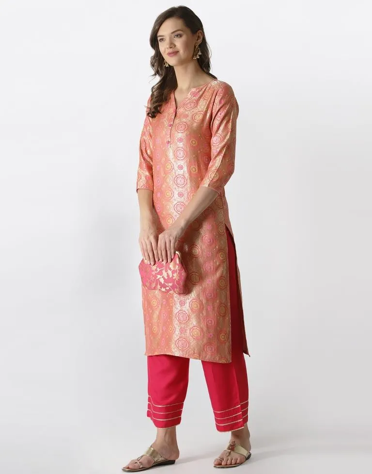 Peach Woven Brocade Kurti