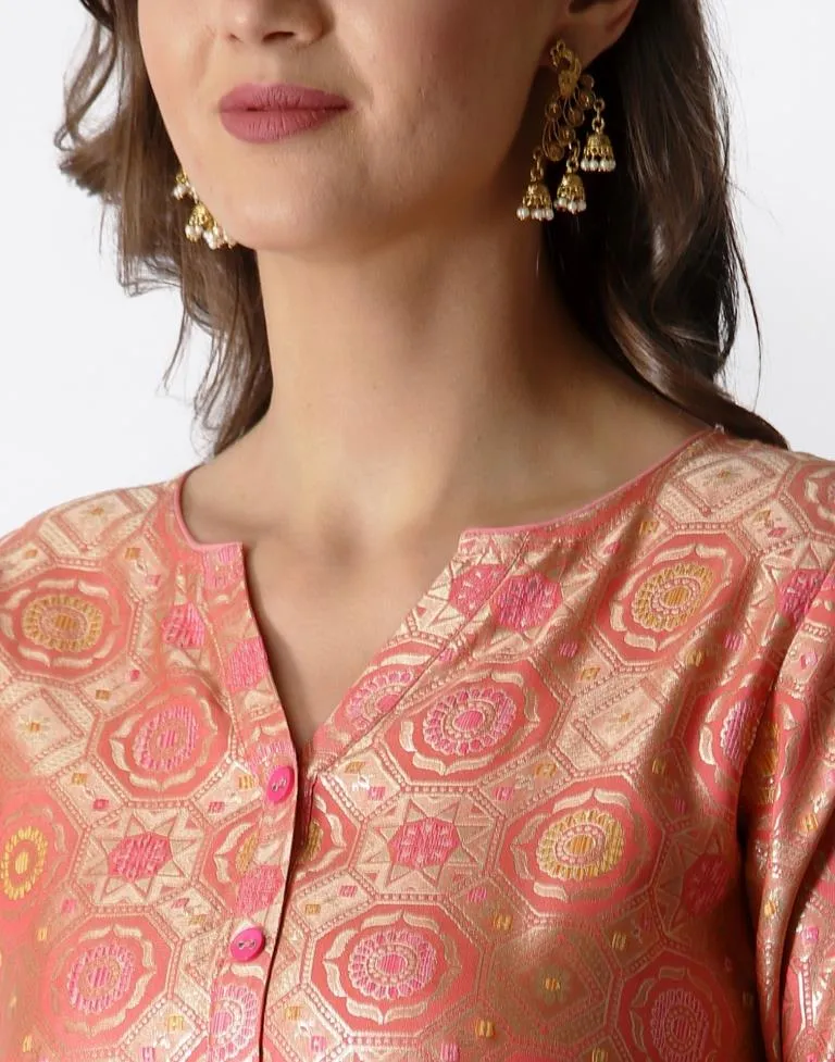 Peach Woven Brocade Kurti