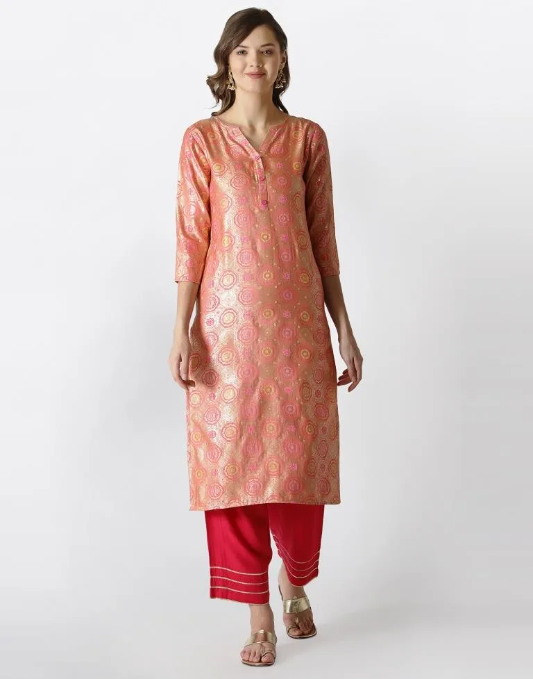 Peach Woven Brocade Kurti