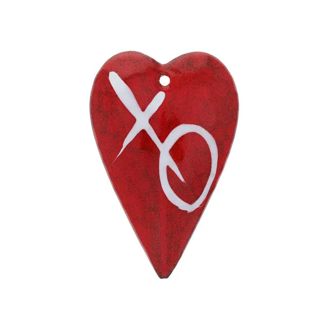 Pendant, Heart with XO 39x25mm, Enameled Brass Red and White, by Gardanne Beads (1 Piece)