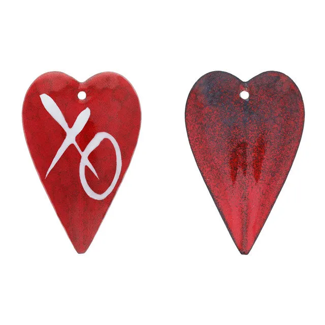 Pendant, Heart with XO 39x25mm, Enameled Brass Red and White, by Gardanne Beads (1 Piece)