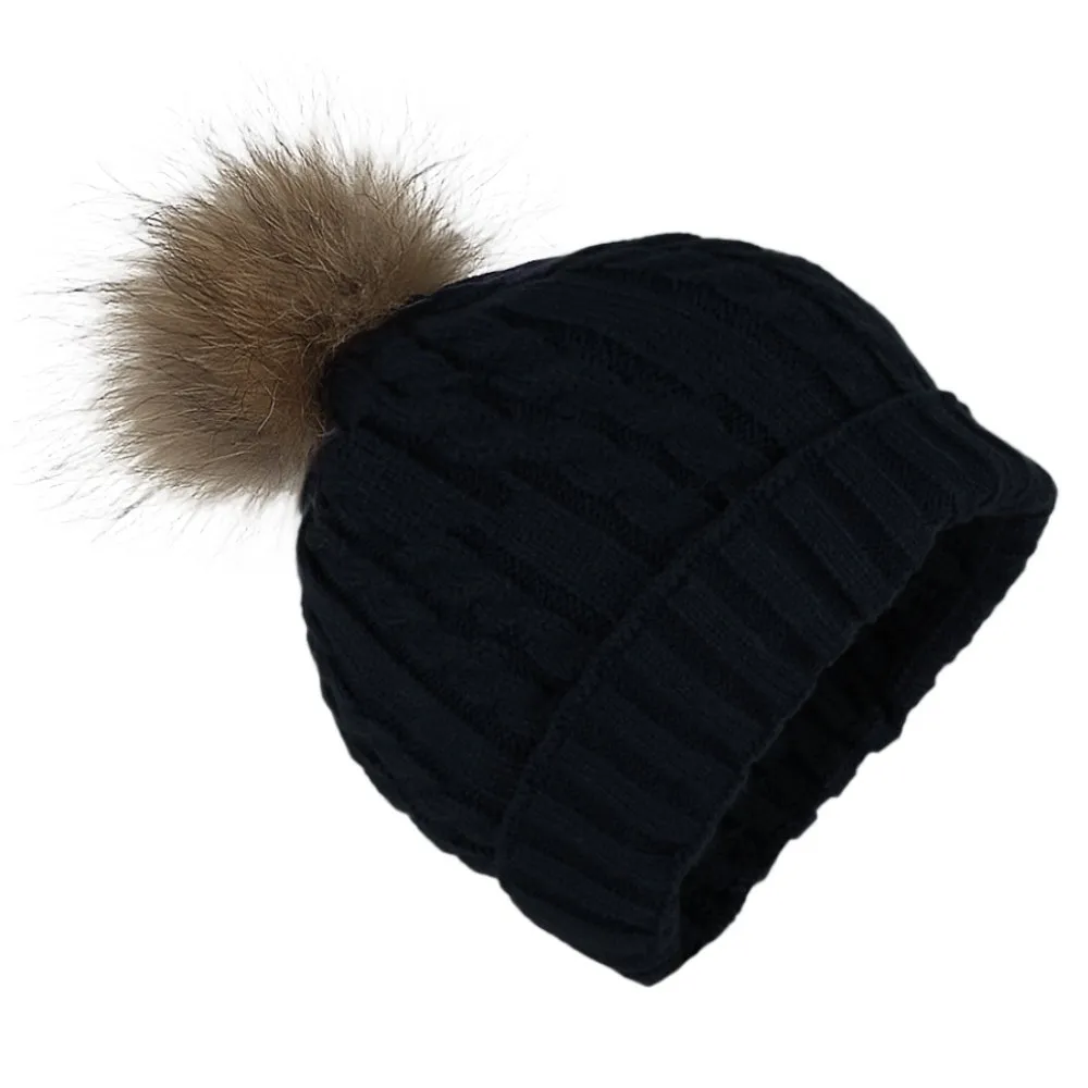 Peter Glenn Cable Hat with Real Fur Pom (Women's)