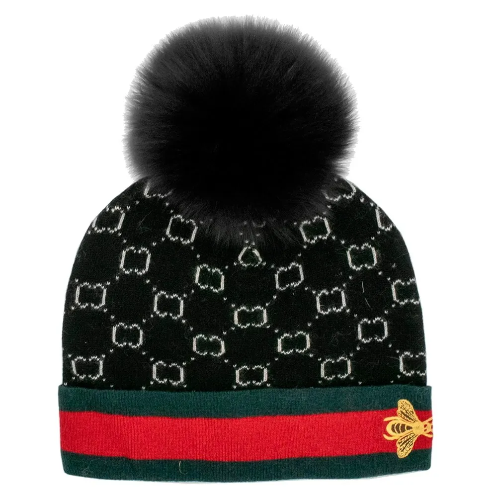 Peter Glenn Chain Bee Hat with Real Fur Pom (Women's)