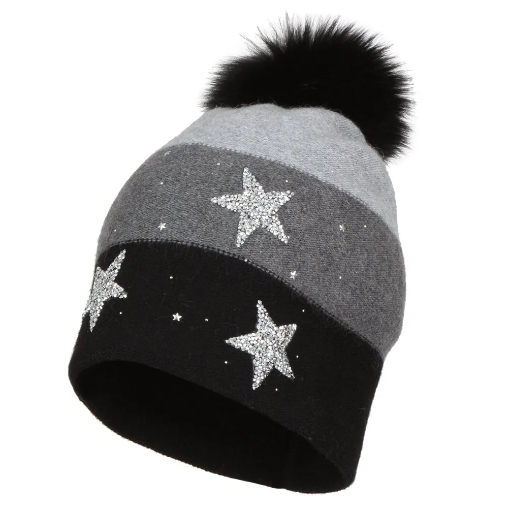 Peter Glenn Color Block Star Hat with Real Fur Pom (Women's)