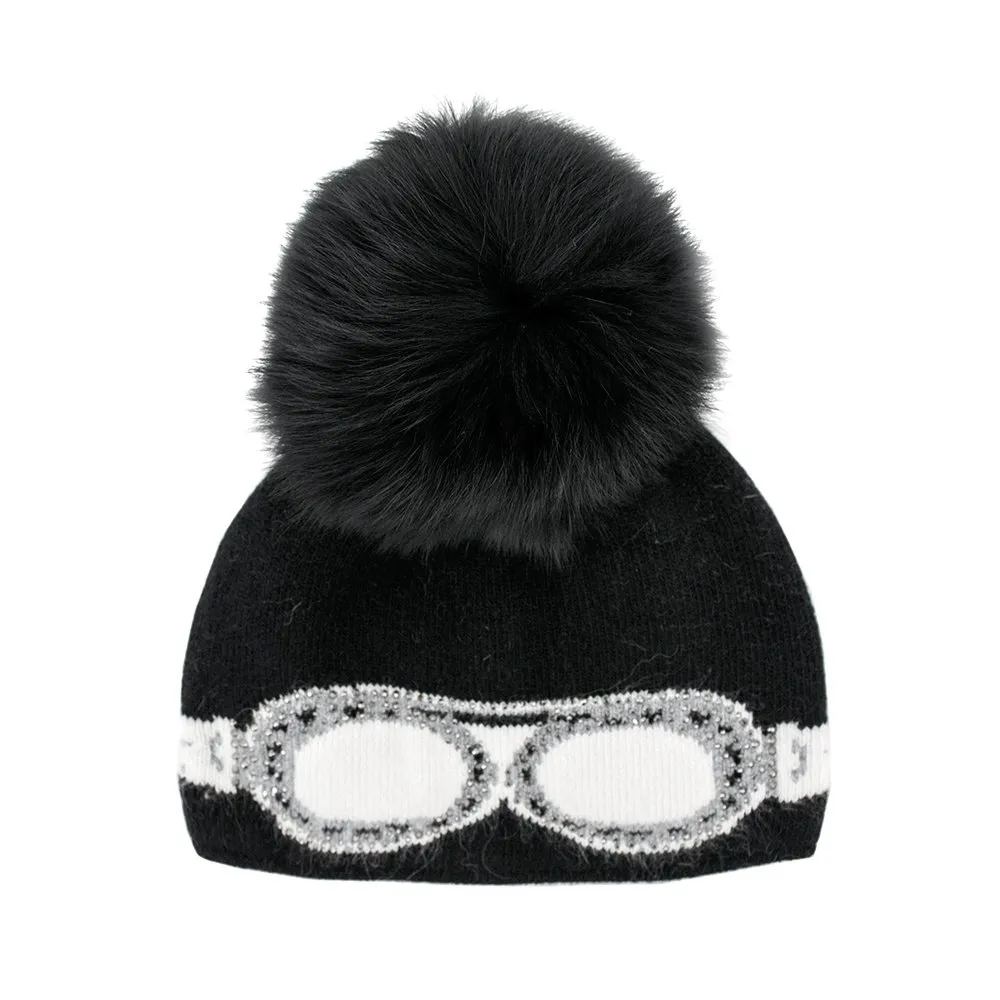 Peter Glenn Crystal Goggle Hat with Real Fur Pom (Girls')