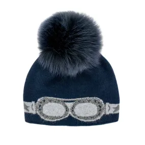 Peter Glenn Crystal Goggle Hat with Real Fur Pom (Girls')