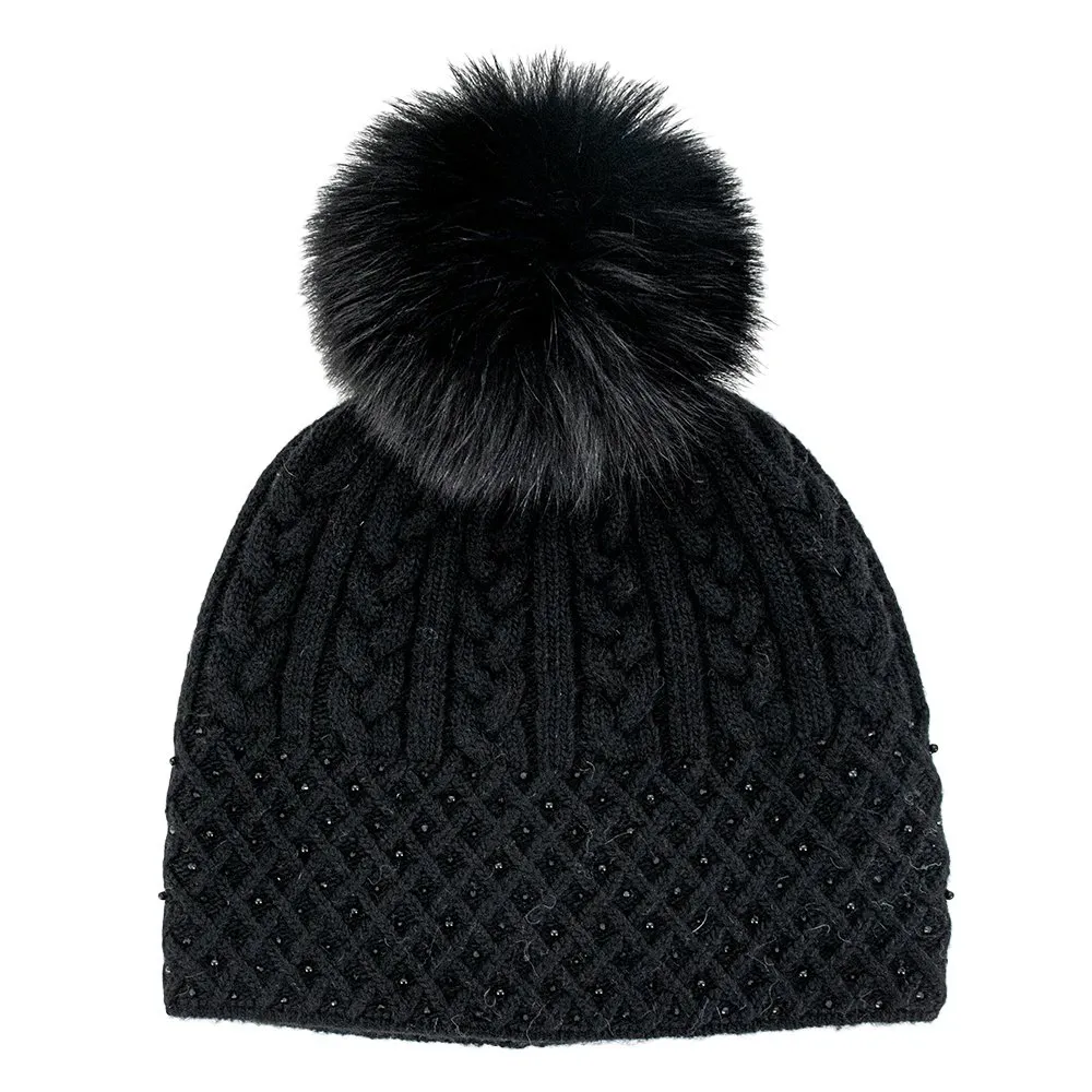 Peter Glenn Crystal Sparkle Hat with Real Fur Pom (Women's)