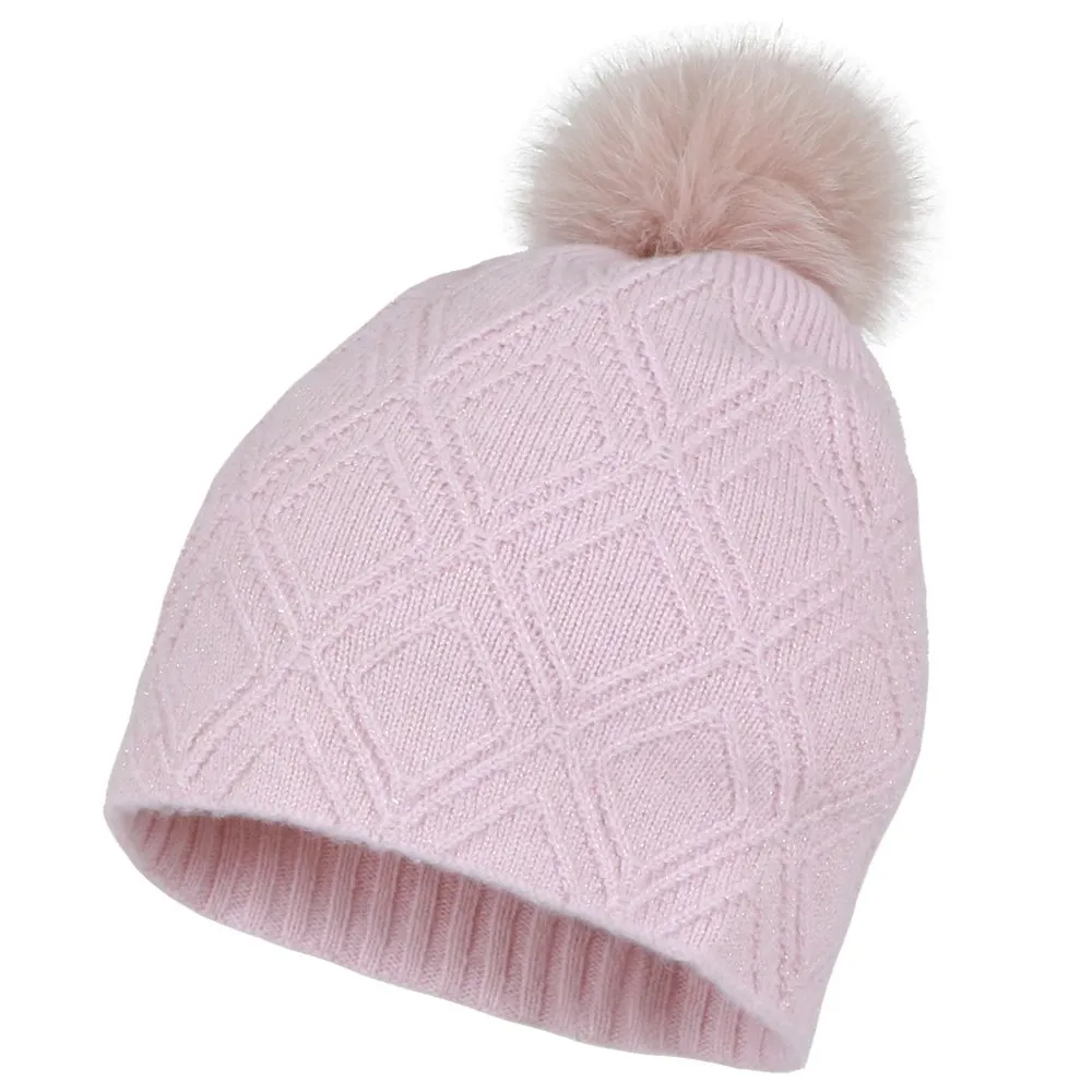 Peter Glenn Diamond Knit Hat with Real Fur Pom (Women's)