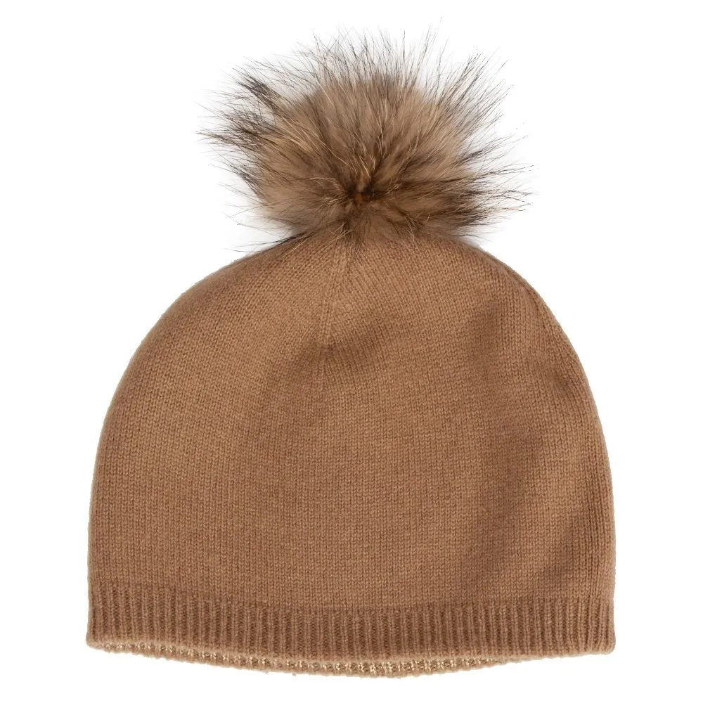 Peter Glenn Glisten Reversible Hat with Real Fur Pom (Women's)