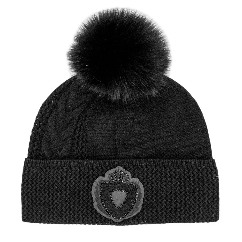  Peter Glenn Knit Crystal Crest Hat with Real Fur Pom (Women's)