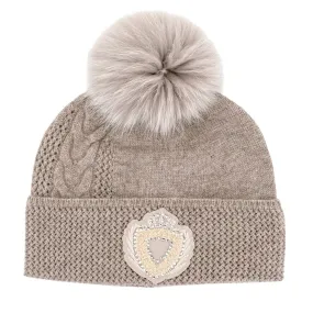  Peter Glenn Knit Crystal Crest Hat with Real Fur Pom (Women's)