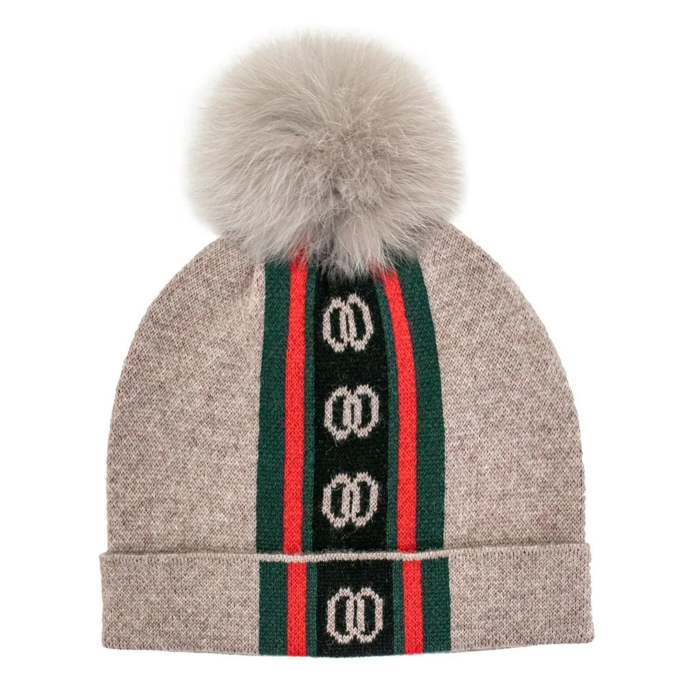 Peter Glenn Knit Logo Hat with Real Fur Pom (Women's)