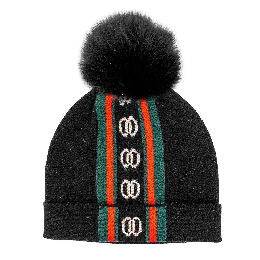 Peter Glenn Knit Logo Hat with Real Fur Pom (Women's)