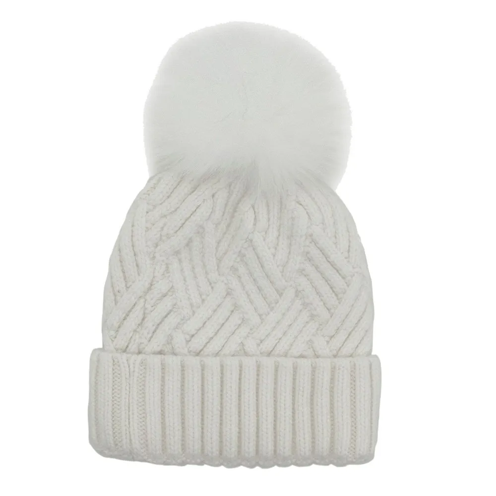 Peter Glenn  Knitted Hat with Real Fur Pom (Women's)