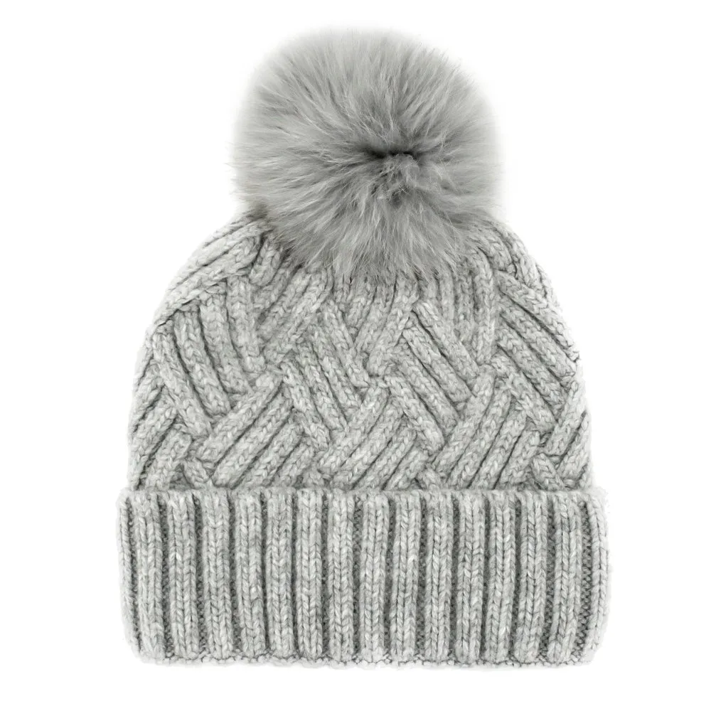 Peter Glenn  Knitted Hat with Real Fur Pom (Women's)