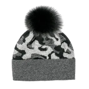 Peter Glenn Lurex Camouflage Hat with Real Fur Pom (Women's)