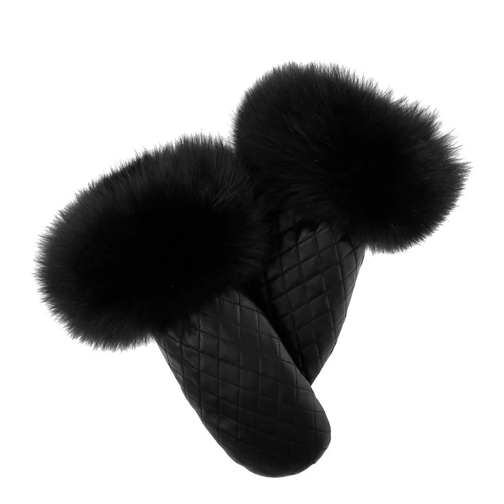 Peter Glenn Quilted Leather Mitt with Real Fur (Women's)