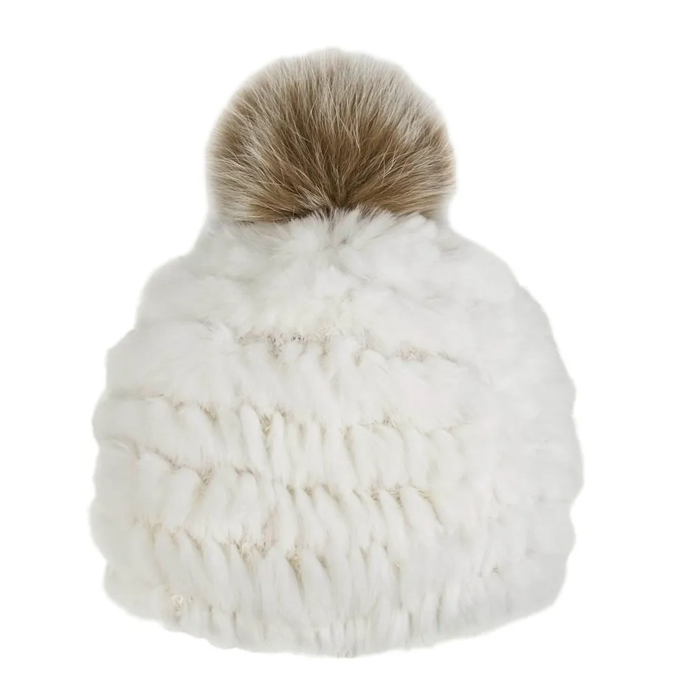 Peter Glenn Rabbit Beanie With Real Fur Pom(Women's)