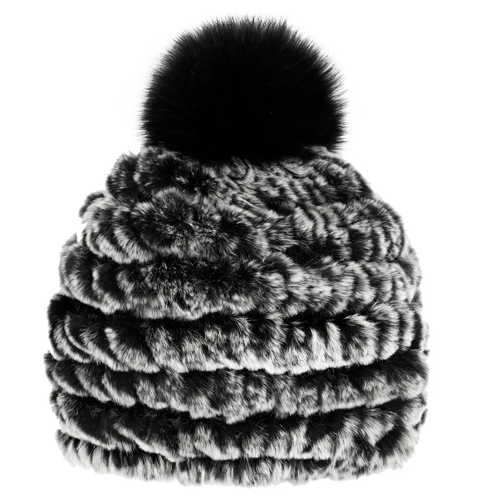 Peter Glenn Rabbit Beanie With Real Fur Pom(Women's)