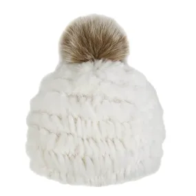 Peter Glenn Rabbit Beanie With Real Fur Pom(Women's)