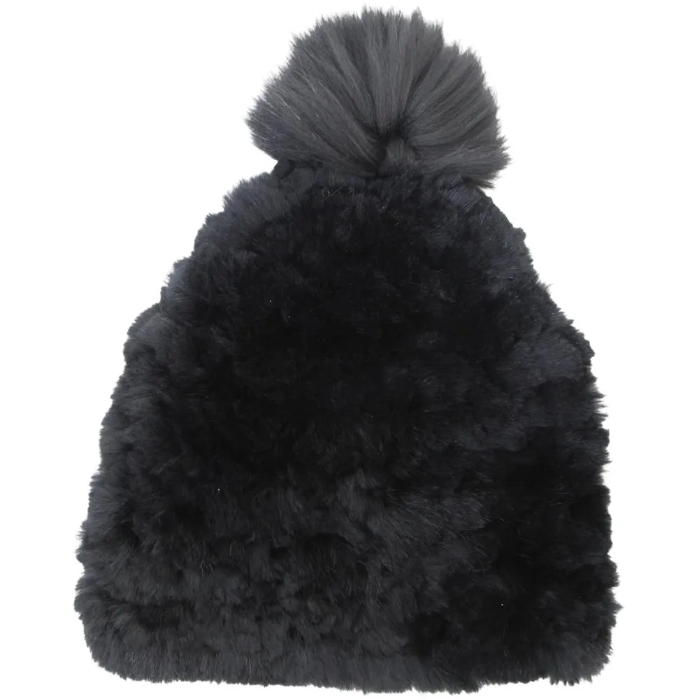 Peter Glenn Rabbit Beanie With Real Fur Pom(Women's)