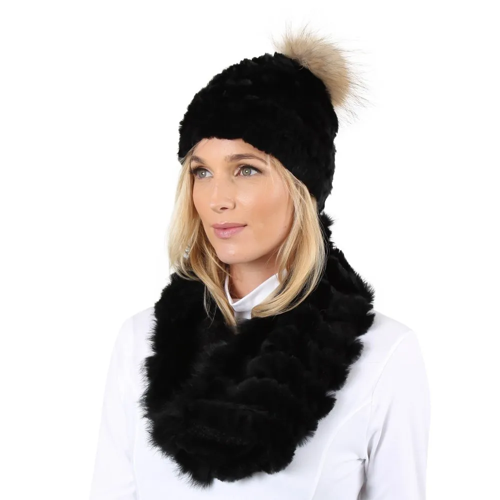 Peter Glenn Rabbit Beanie With Real Fur Pom(Women's)