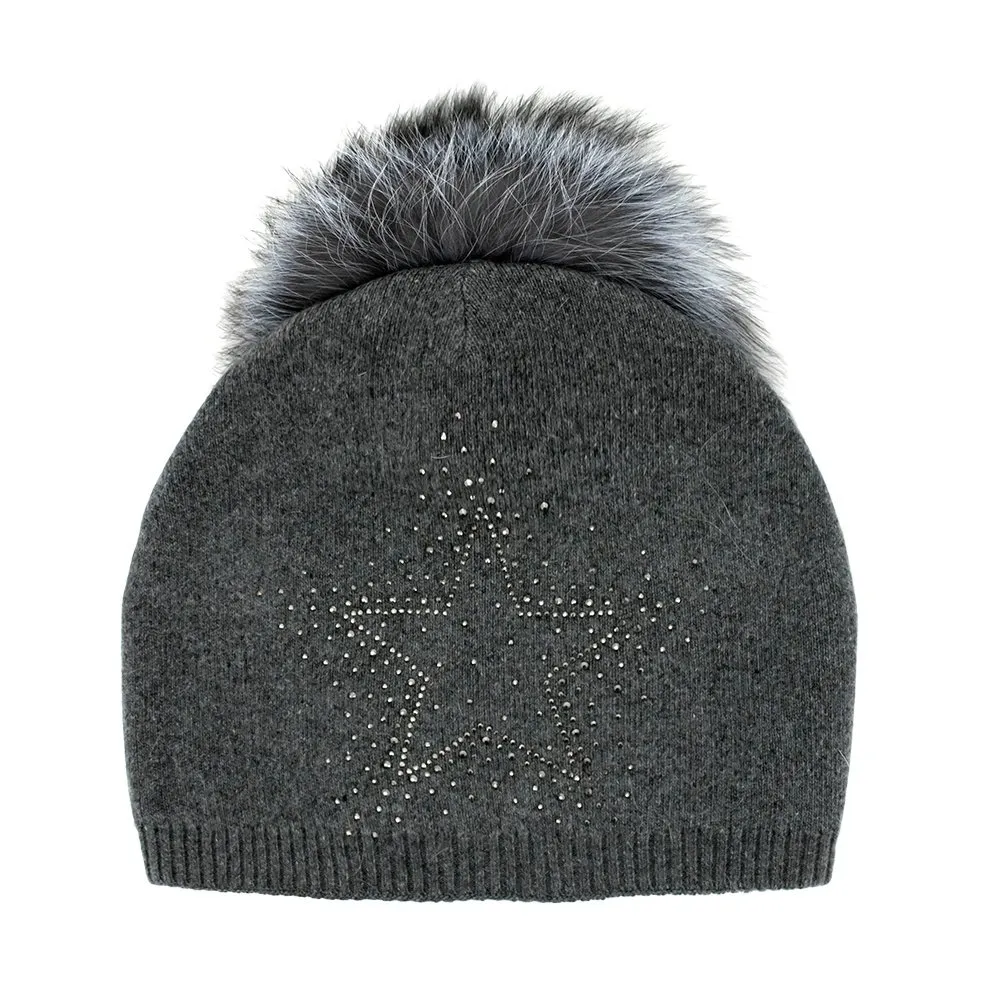 Peter Glenn Shining Star Hat with Real Fur Pom (Girls')