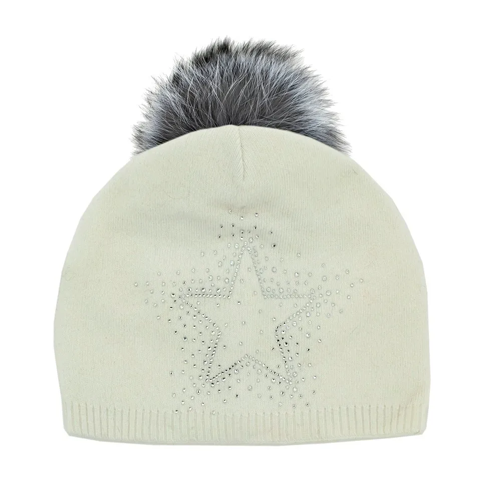 Peter Glenn Shiny Star Hat with Real Fur Pom (Women's)