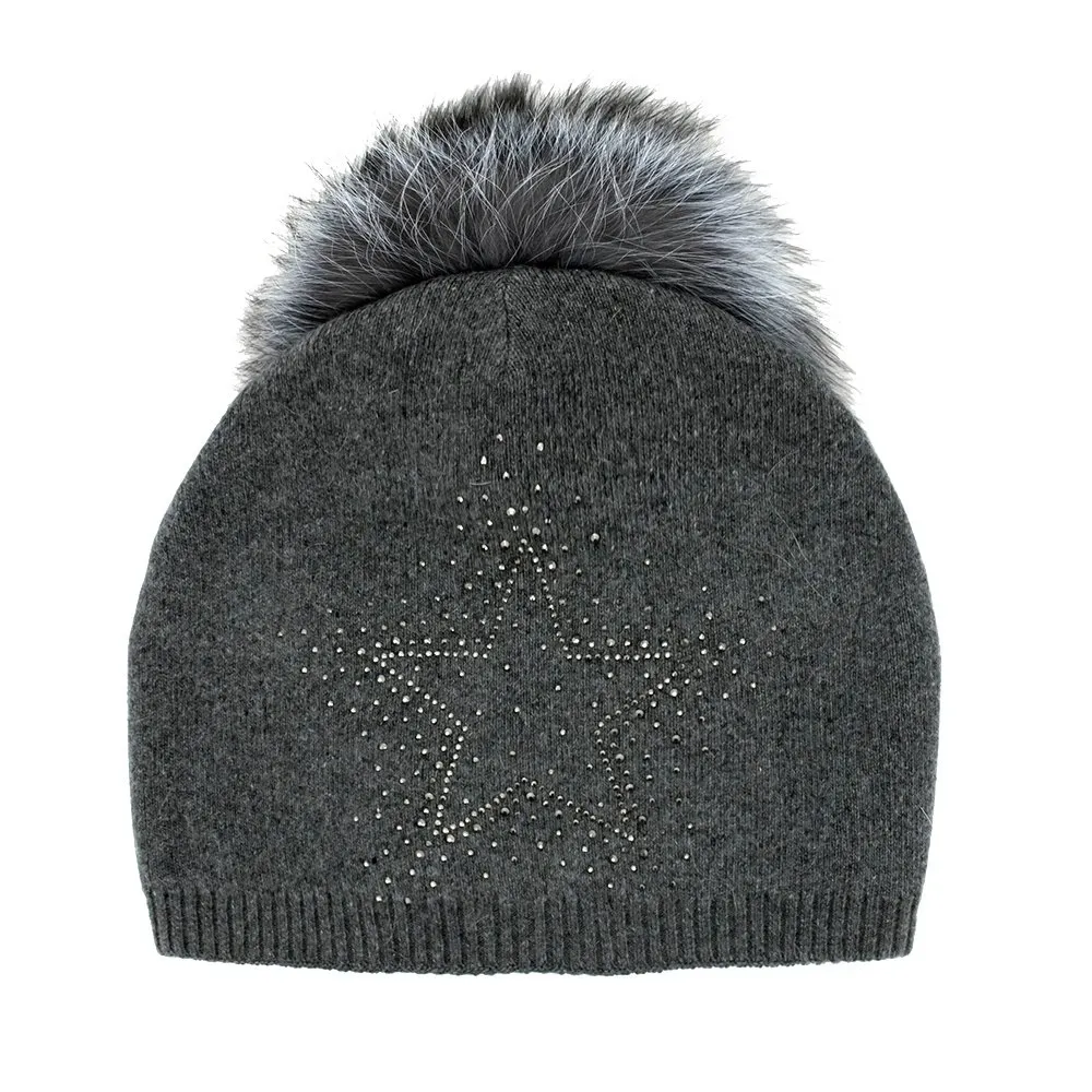 Peter Glenn Shiny Star Hat with Real Fur Pom (Women's)