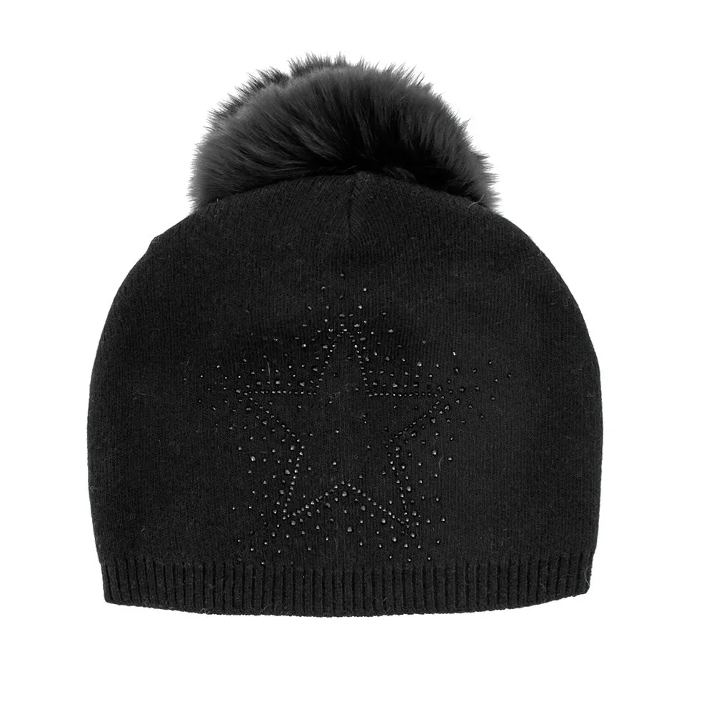 Peter Glenn Shiny Star Hat with Real Fur Pom (Women's)