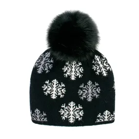 Peter Glenn Snowflake Hat with Real Fur Pom (Women's)